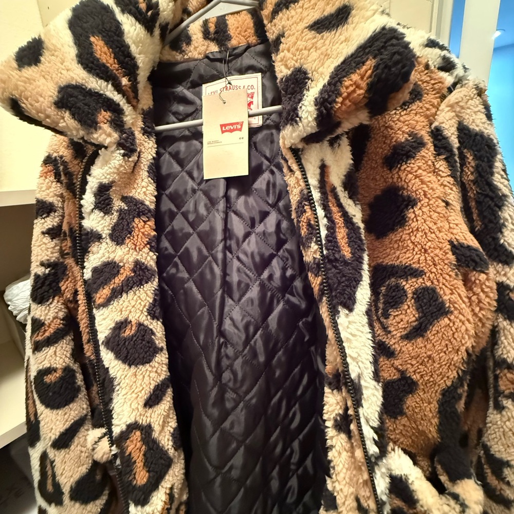 Levi's Leopard-Print Faux Shearling Jacket in Beige, Black & Tan